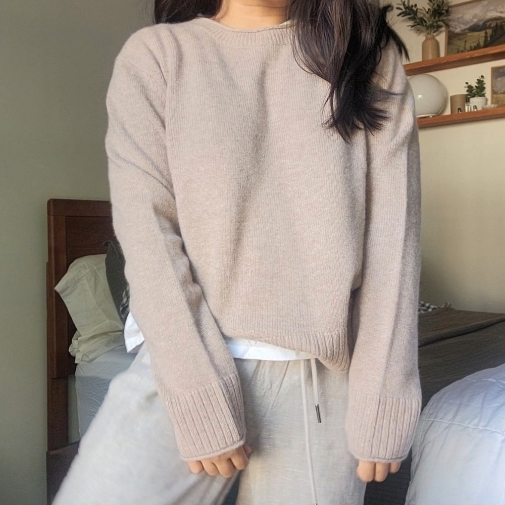 NWT Quince 100% Cashmere Boxy Crewneck Sweater, Oatmeal Beige, M
